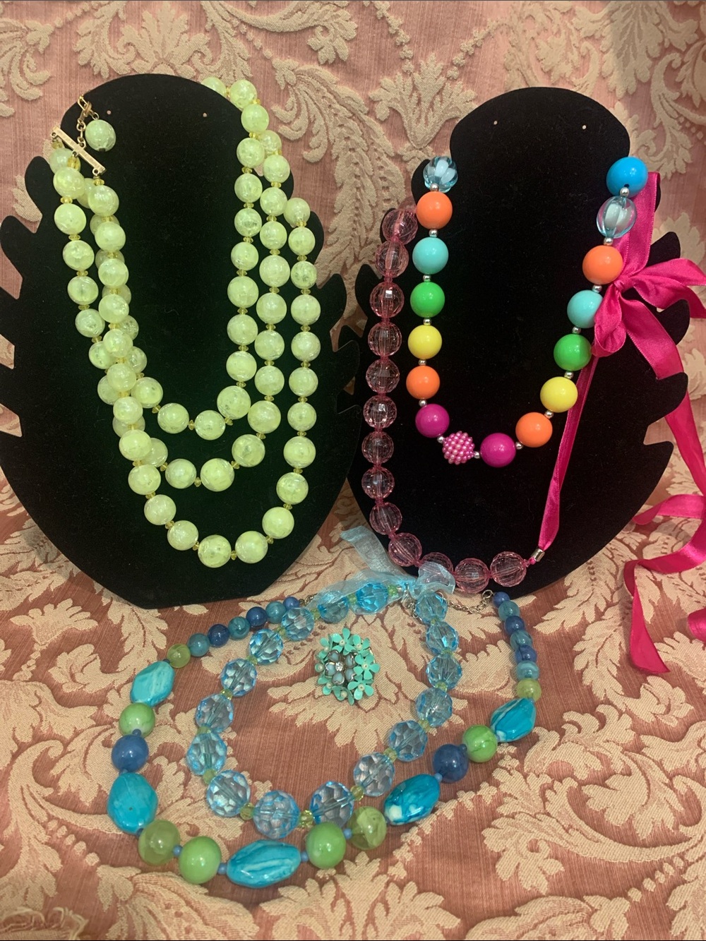 Colorful Vintage Beaded Necklace Lot - Lime, Aqua, Turquoise, Blue, Pink